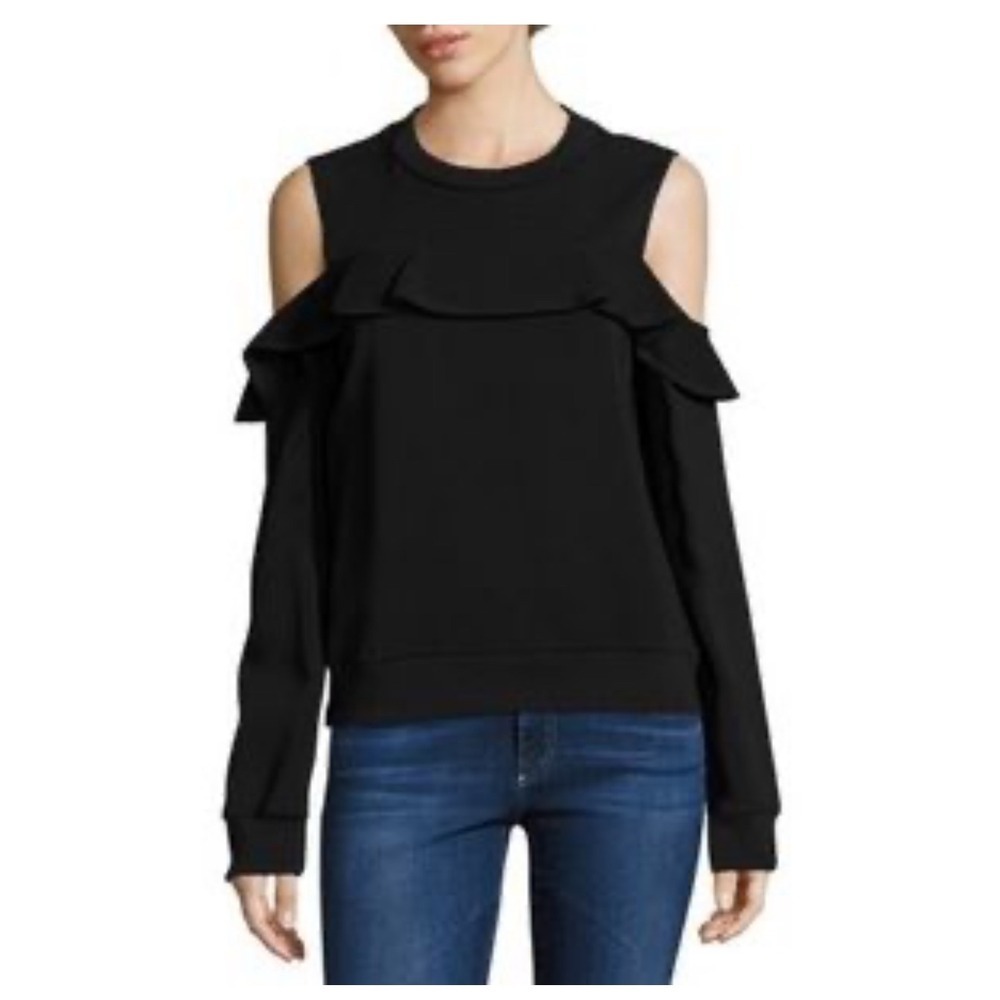 A.L.C. Black Cold Shoulder Ruffle Sweatshirt Pullover Long Sleeve Top Sweater